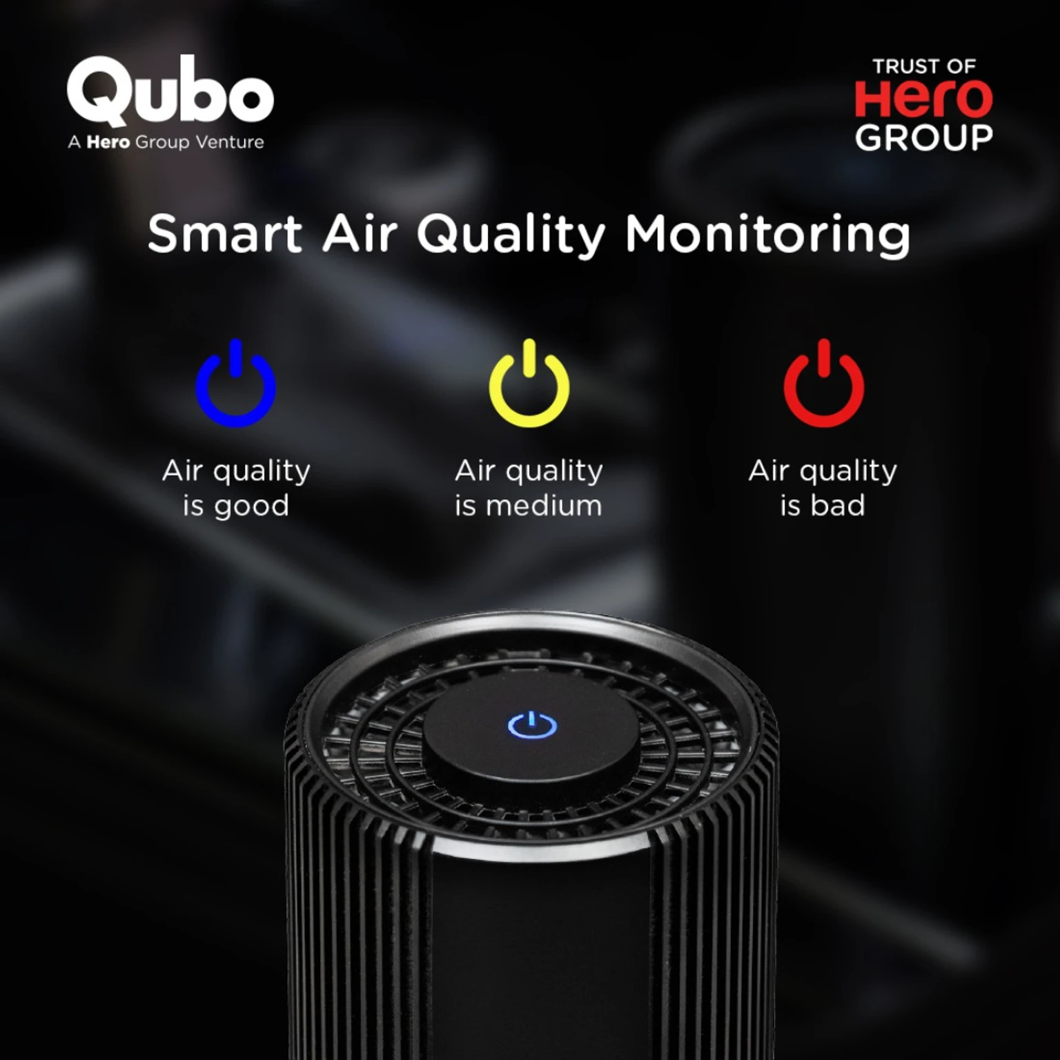 Qubo Car Air Purifier from Hero Group | 3-Layer Filtration | Smart Ionizer Function - 1