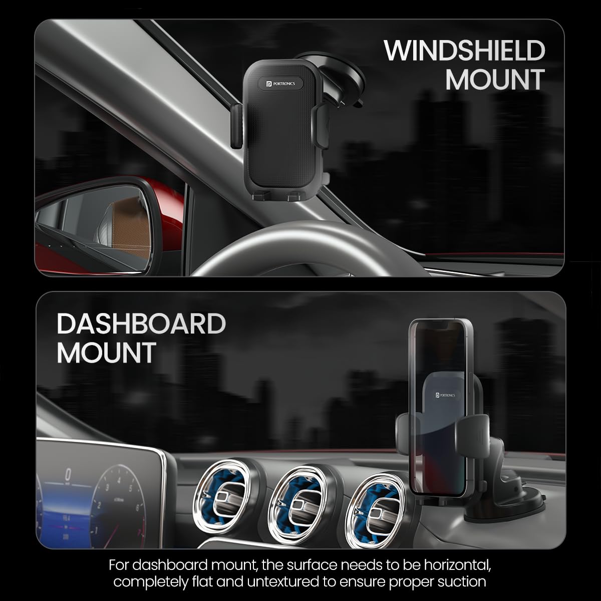 Portronics Clamp M4 Car Phone Holder Stand with 360 Degree Rotation, Strong Grip - 2