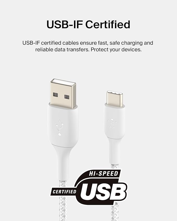 Belkin USB to Type C cable Braided Nylon material 3.3 feet (1 meter) USB-IF Certified, Supports Fast - 3