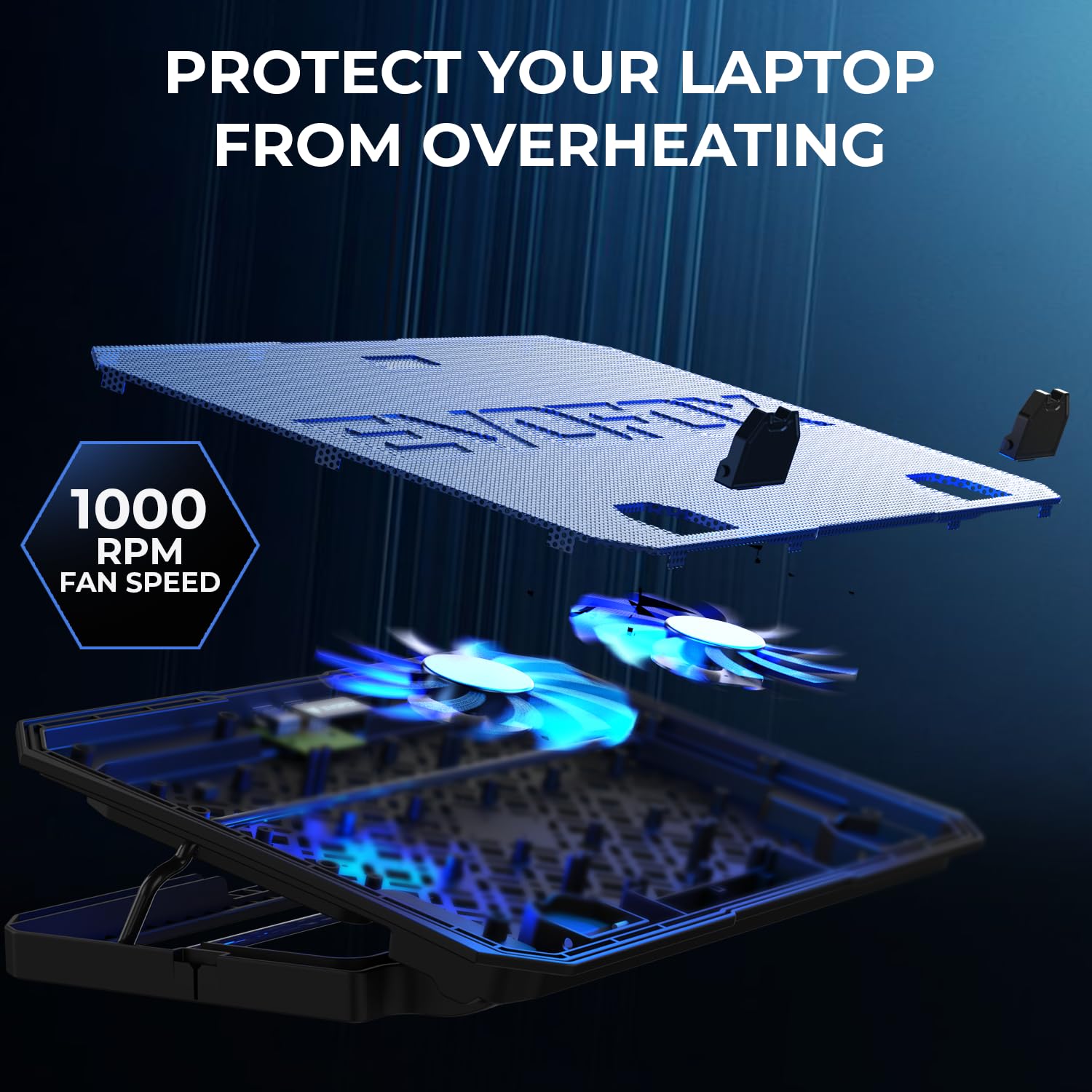 EvoFox Frost Laptop Cooling Pad with Phone Stand, 1000 RPM 2X Silent Fans, 5 Adjustable Angles, LED Lights - 2
