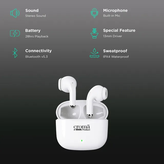 Croma IN 101 TWS Earbuds with Passive Noise Cancellation IPX4 Water Resistant, 28 Hours Playback - 1