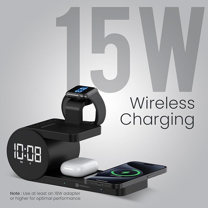 Portronics Freedom 6 15W Wireless Charger with 6-in-1 Function, Earbuds & Watch Wireless Charging - 1