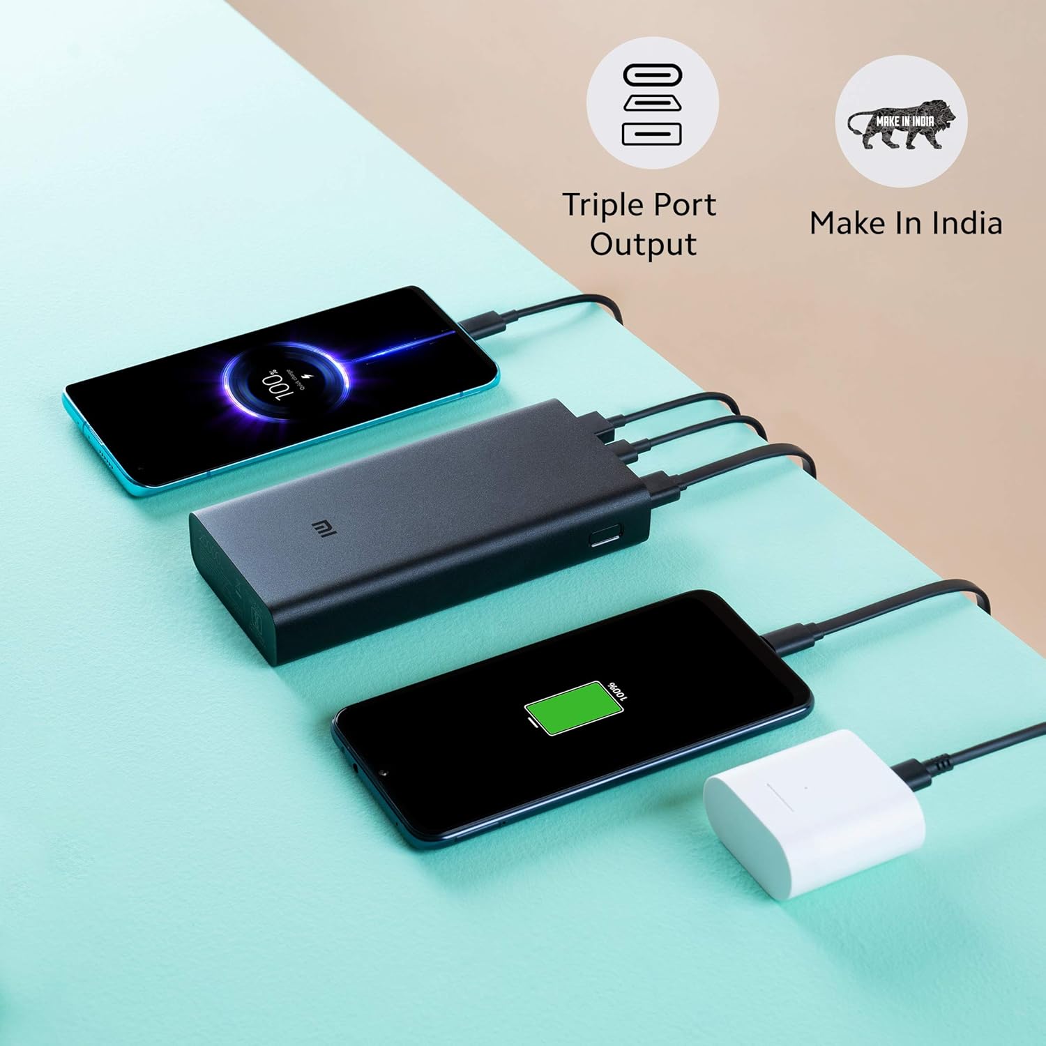 MI Power Bank 3i 20000mAh Lithium Polymer 18W Fast PD Charging | Input- Type C and Micro USB| Triple Output | Sandstone Black - 1