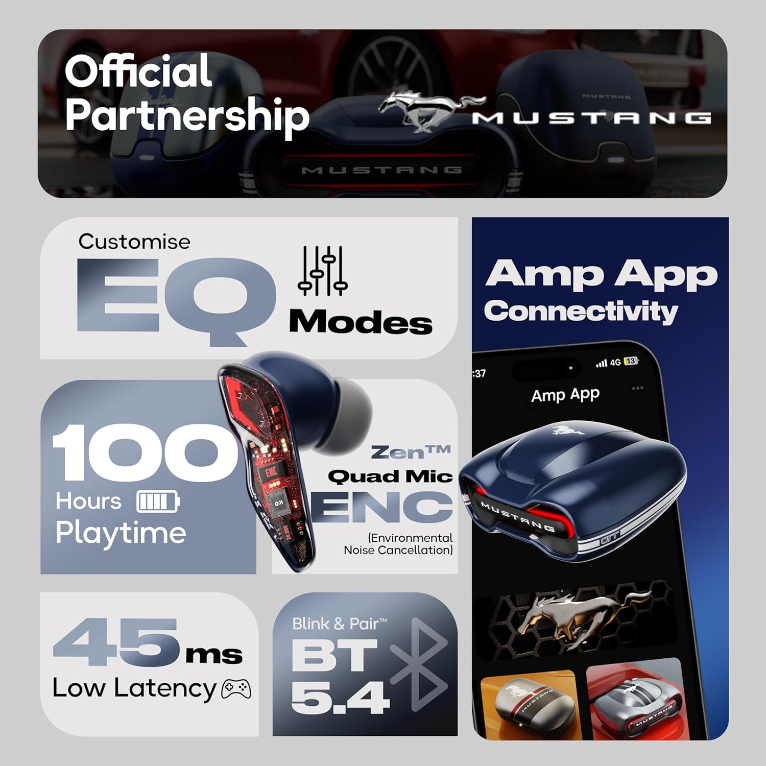 boult Mustang Torq Wireless in Ear Earbuds with 60H Playtime, App Support, Quad Mic ENC, 45ms Low Latency - 1