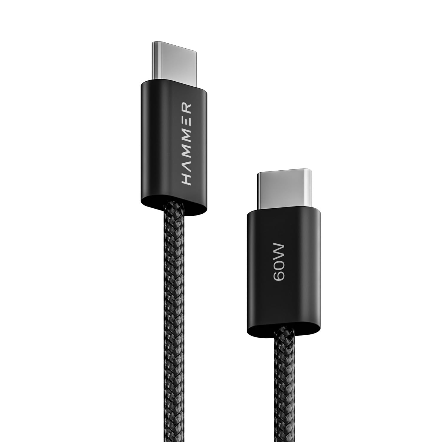 HAMMER Type C to Type C Cable 60W Braided, PD Fast Charging, Data Sync, 1.2 Meter Tangle Free Wire - 0