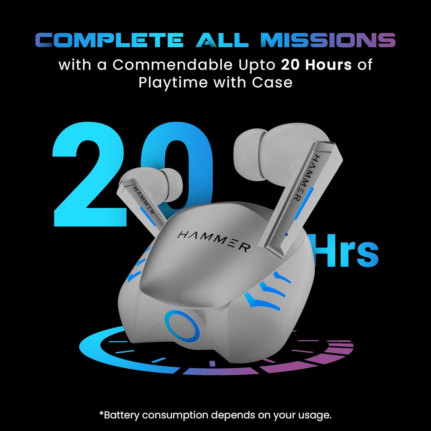 HAMMER Arcade True Wirelss Gaming Earbuds with RGB Lights, 50ms Low Latency - 2