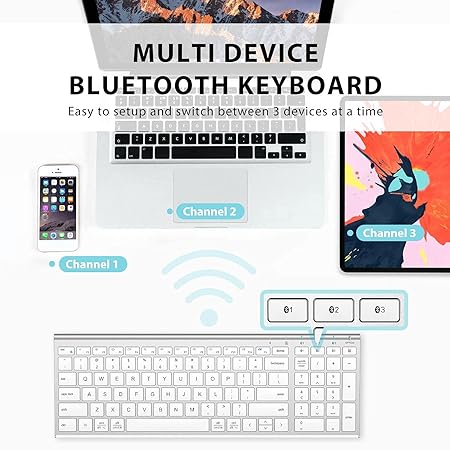 iClever Bluetooth Keyboard BK10, Multi-Device Rechargeable Wireless Keyboard with Number Pad - 1