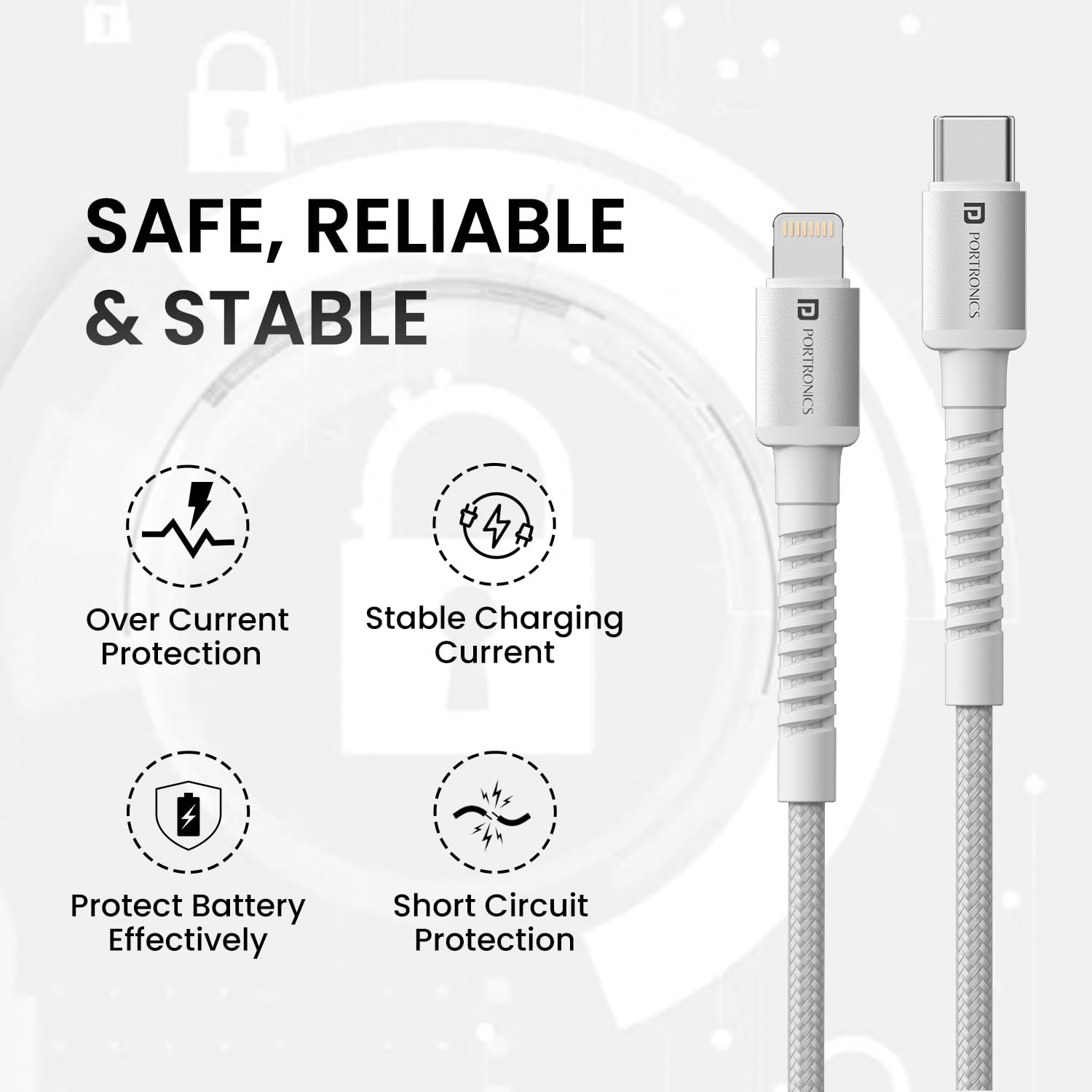 Portronics Konnect X Type C to 8-Pin 27W Fast Charging Cable 1m - 1
