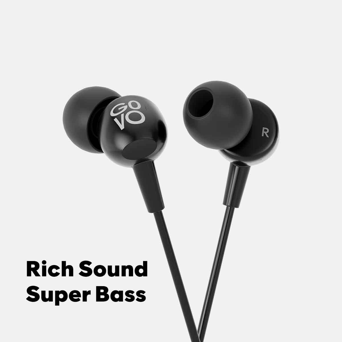 GOVO GOBASS 410 in Ear Wired Earphones with Mic, 3D Powerful Bass with XL Drivers, Passive Noise Cancellation (Platinum Black) Total - 1