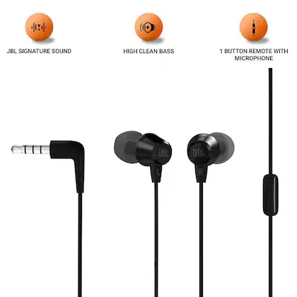 Jbl C50Hi Wired In Ear Earphones With Microphone Black - 1
