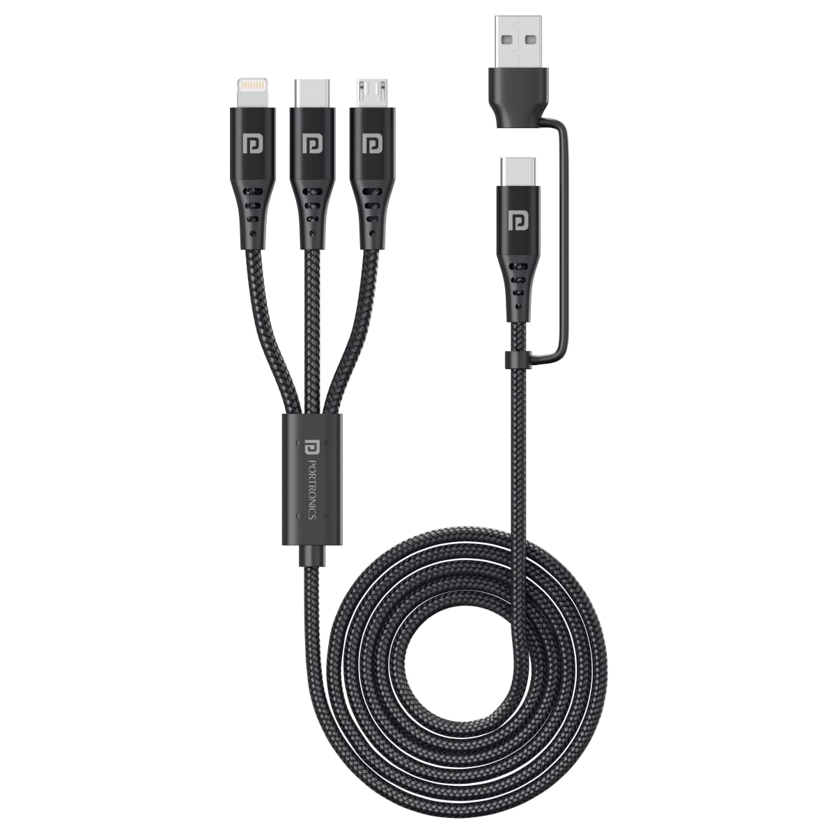 Portronics Konnect J9 3-in-1 (Type C + 8Pin + Micro USB) Cable with Changeable USB Head with 3.0 A - 0