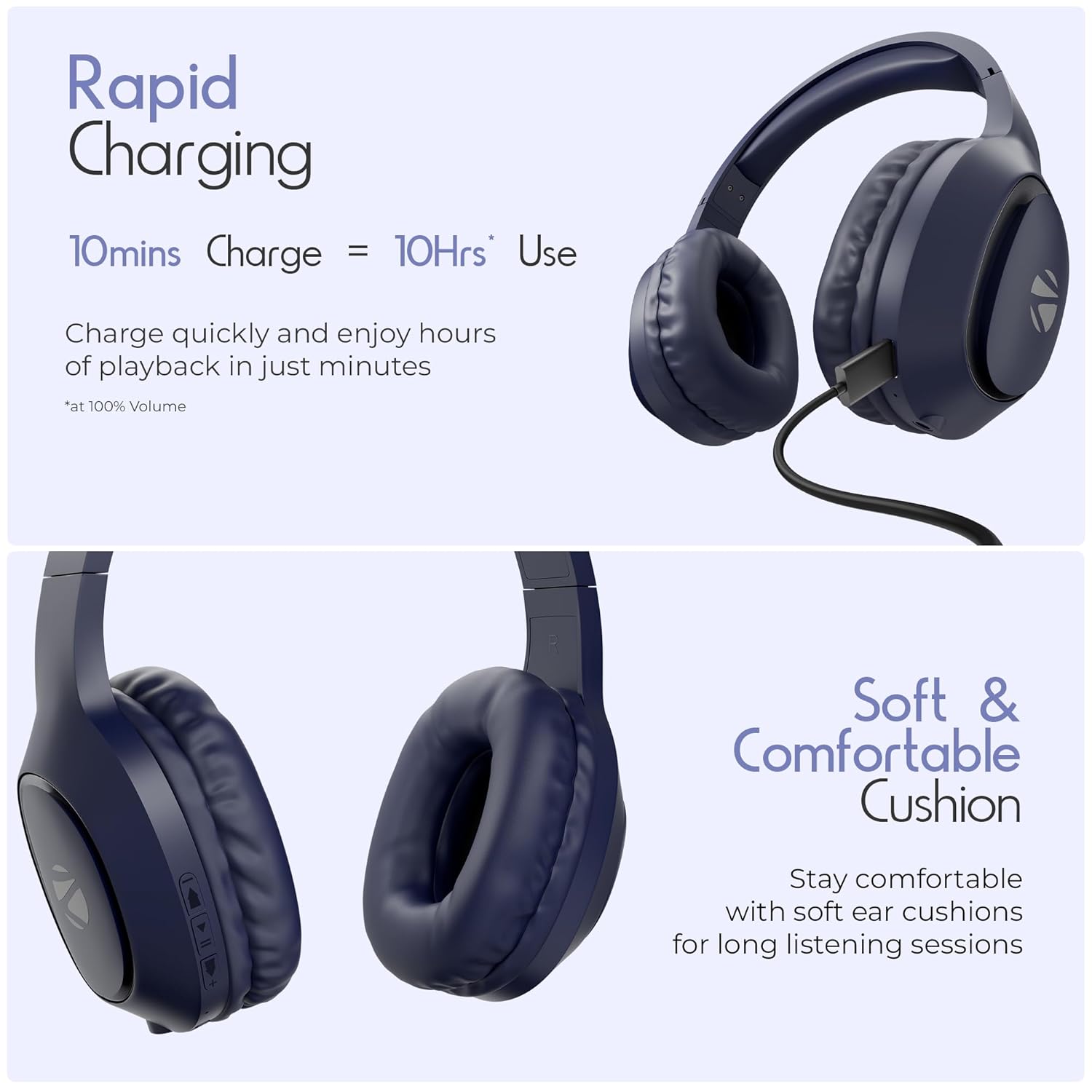 Zebronics Thunder Neo Wireless Headphone, BT v6.0, True 50hrs Playback, 40mm Driver, ENC - 1