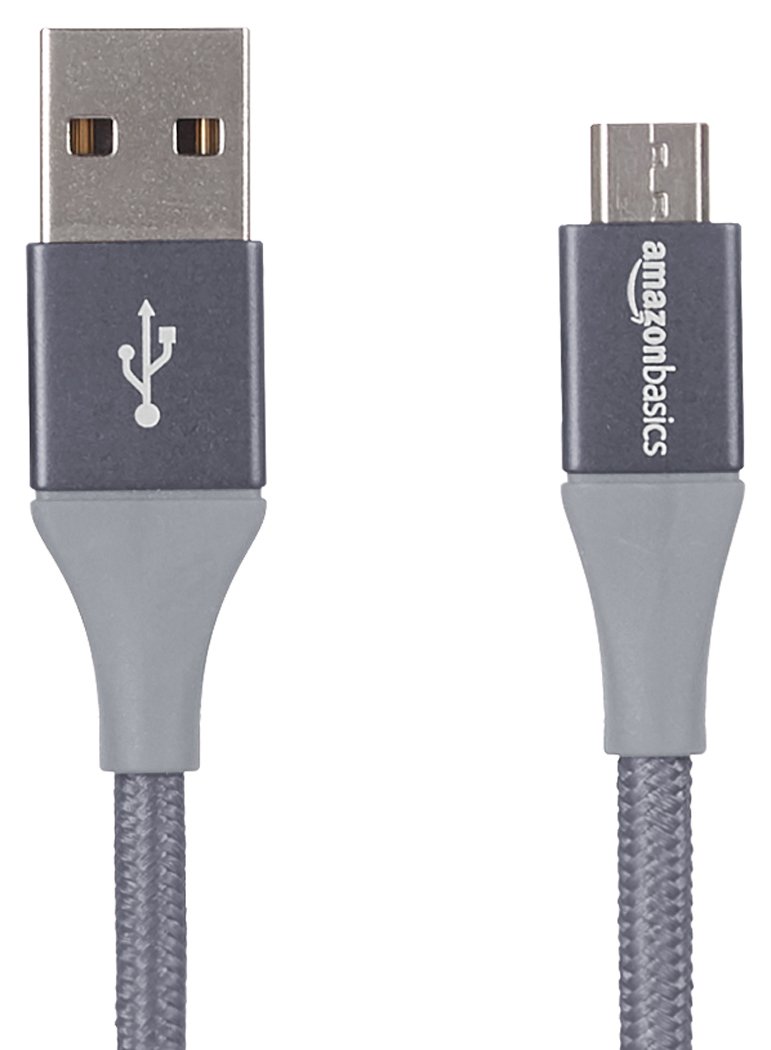Amazonbasics T9 Double Braided Nylon Micro USB (Not Type-C) Fast Charging Cable for Android Smartphone (6 Feet, Dark Grey) Total - 0