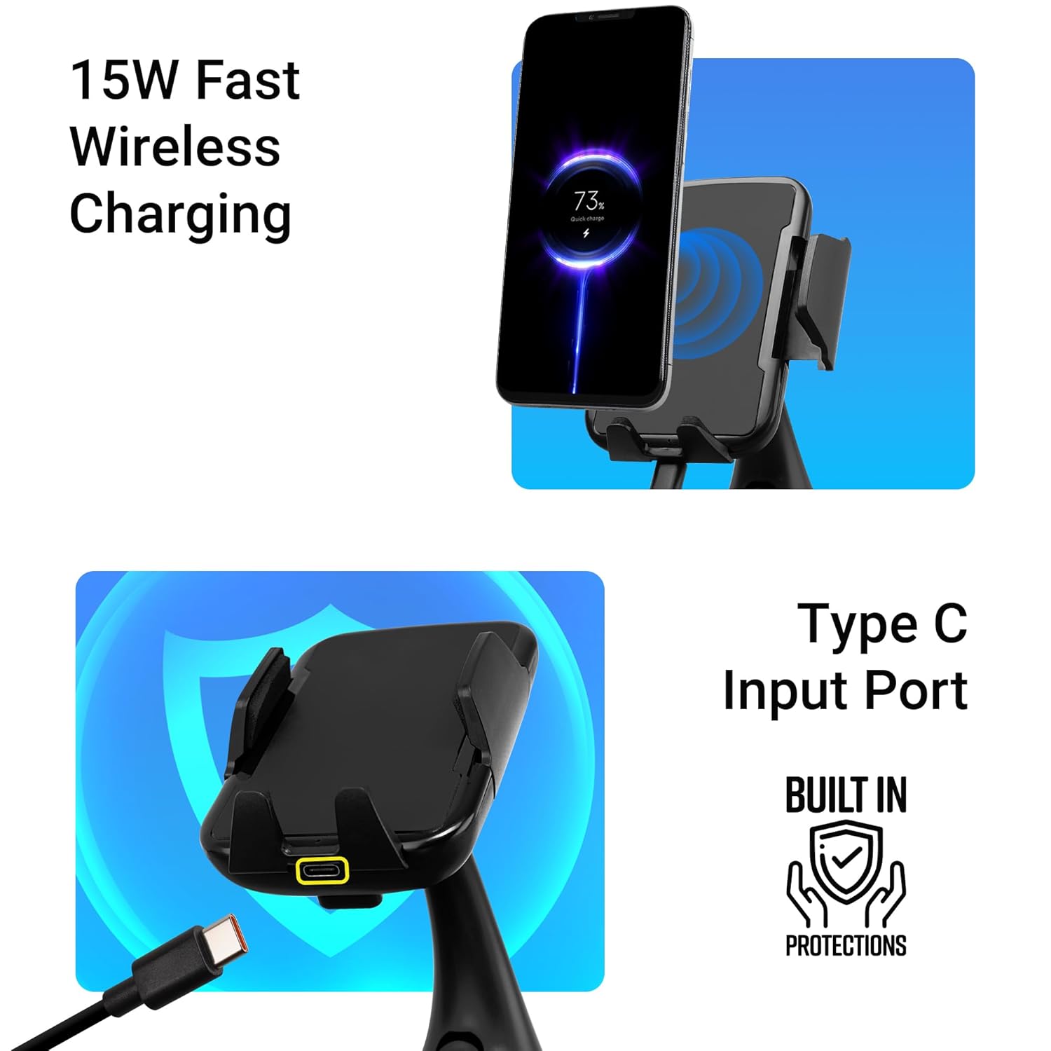ZEBRONICS WCC100, Wireless Smartphones Car Charger, 15W Fast Charging, Upto 6.8 Inches, 360° Rotatable - 1