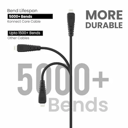 Portronics Konnect Core 8 PIN Cable Tangle-Free with 3A Rapid Charging & 480mbps Data Transmission, 1 Meter Length(Black) - 0