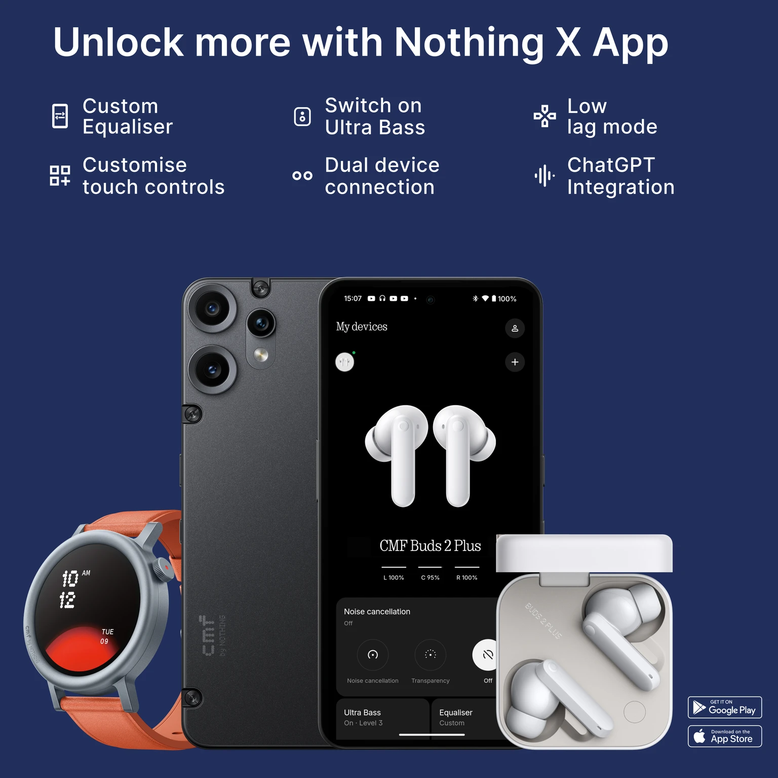 CMF Buds 2 Plus | Wireless Earbuds with 50dB Adaptive ANC | Hi-Res Audio | 12mm Deep Bass Drivers - 2