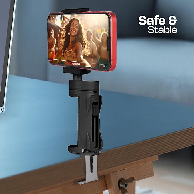 Zebronics Lightweight 360° Rotatable Mobile Holder, Upto 6.9 inches, Multi Angle Adjustment, Universal Clamp, Compact, Foldable, Compatible with Mobile (MS90, Black) - 1
