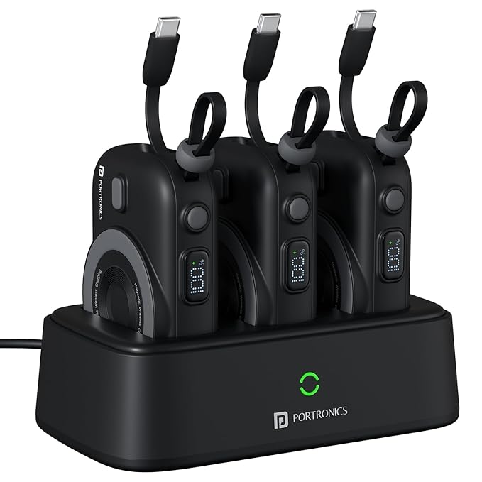 Portronics Power Shutter Home 3 x 10000mAh Fast Charging Wireless Powerbank with Charging Station, 22.5W Wired Output - 0