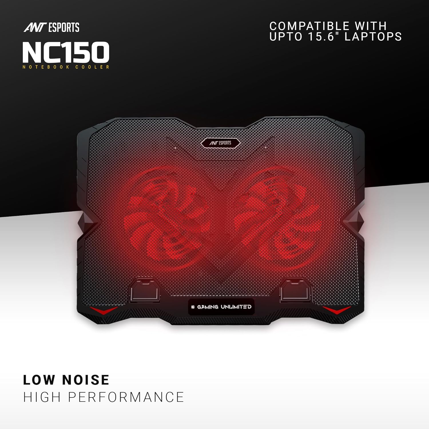 Ant Esports NC150 Ultra Slim and Sturdy Portable Laptop Cooling Pad with 2 * 1 125mm Red LED Fan, Anti Skid 5 Height Adjustable Stand - 1