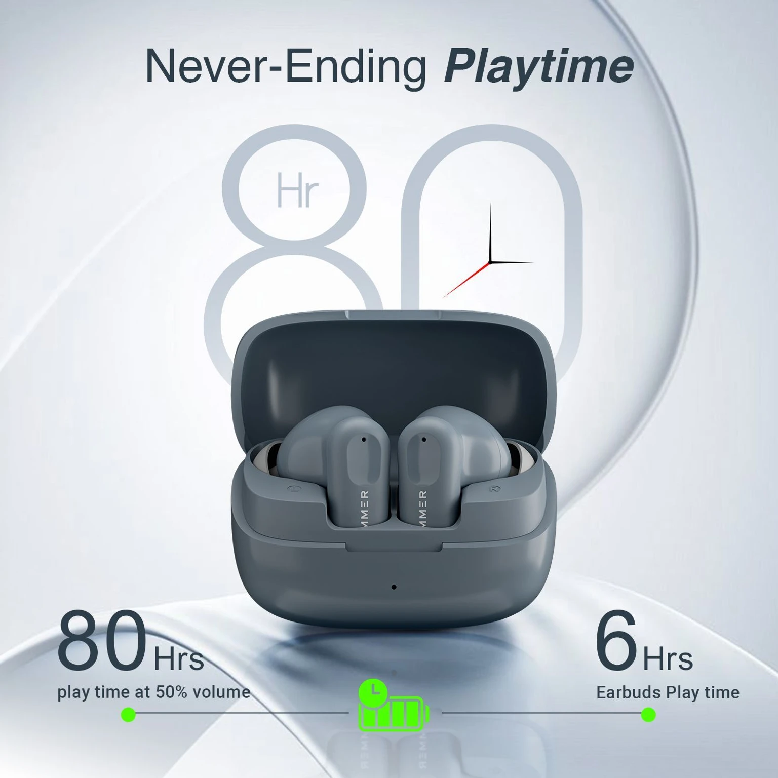 Hammer Airflow Go Earbuds with 80H Playtime, 13mm Titanium Driver, 40ms Gaming Mode Bluetooth - 2