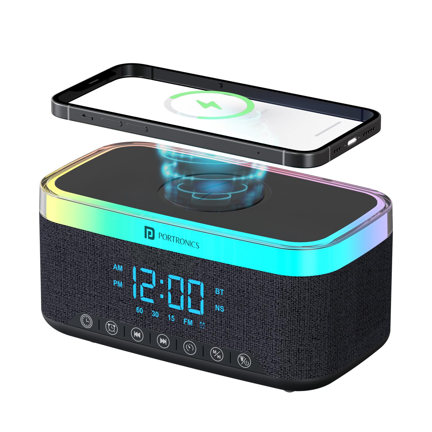 Portronics Trifusion 16W HD Sound Bluetooth Speaker with 15W Wireless Charging, 360°RGB LED Lights - 0