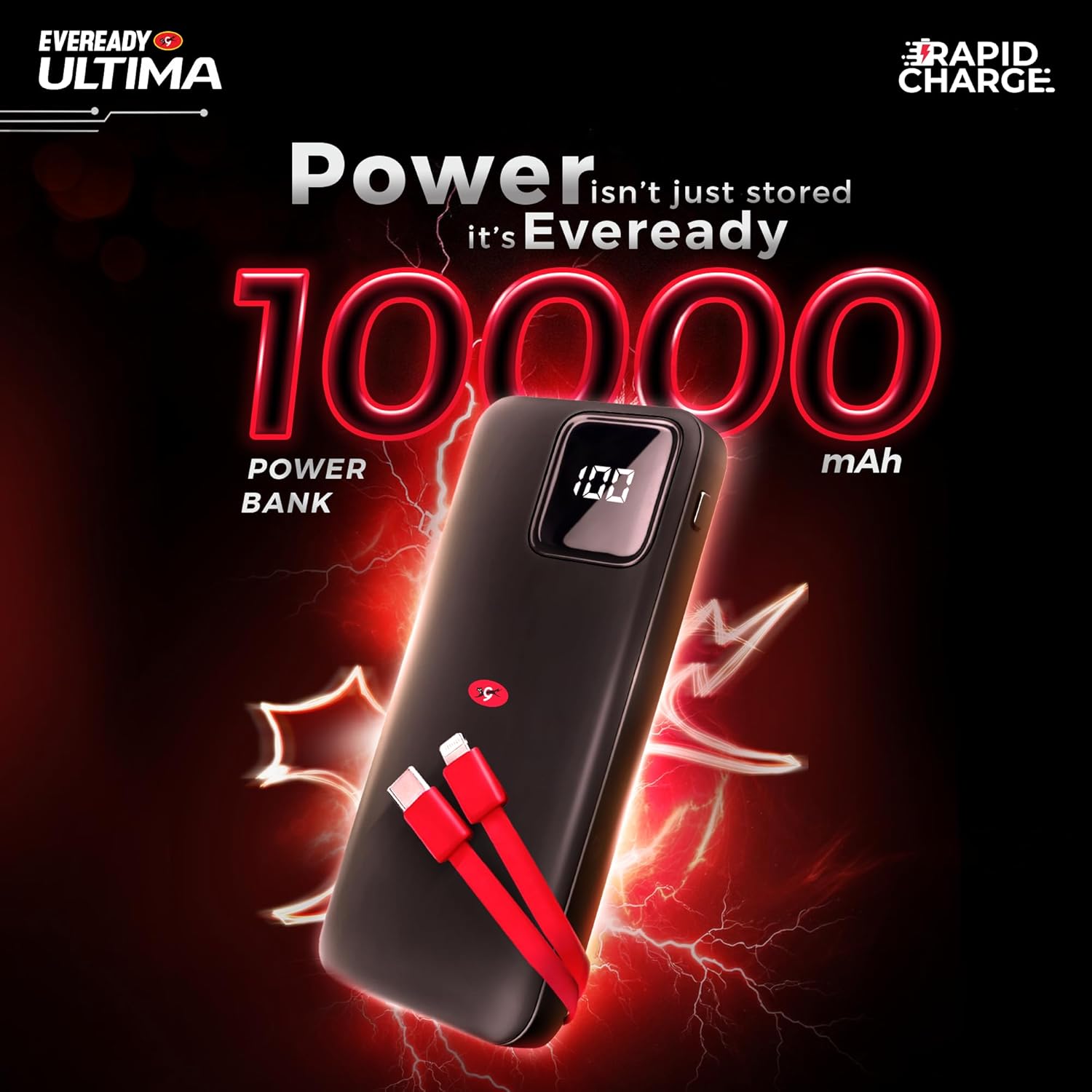 Eveready Ultima Power Bank PB10 with Built-in-Cables 10,000 mAh, 22.5W - 1