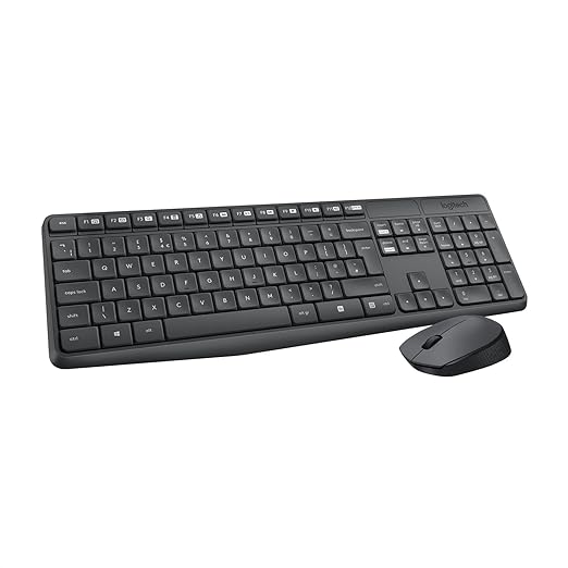 Logitech MK235 Wireless Keyboard and Mouse Set for Windows, 2.4 GHz Wireless Unifying USB Receiver, 15 FN Keys, Long Battery Life - 0