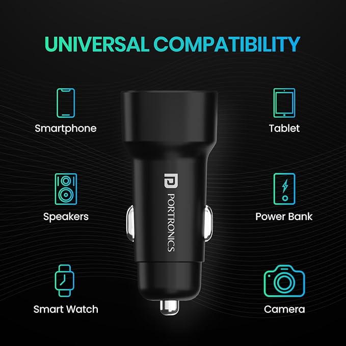 Portronics 80W Dual Output Fast Car Charger with Type-C PD & USB, LED Indicator, Charging Adapte - 2