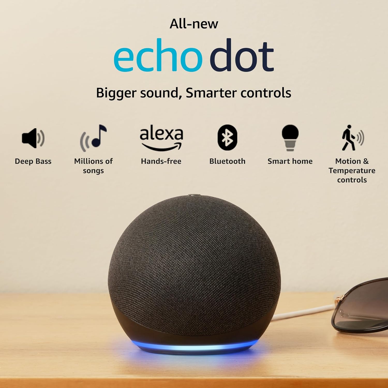Amazon Echo Dot (5th Gen) | Smart speaker with Bigger sound, Motion Detection, Temperature Sensor, Alexa and Bluetooth - 0