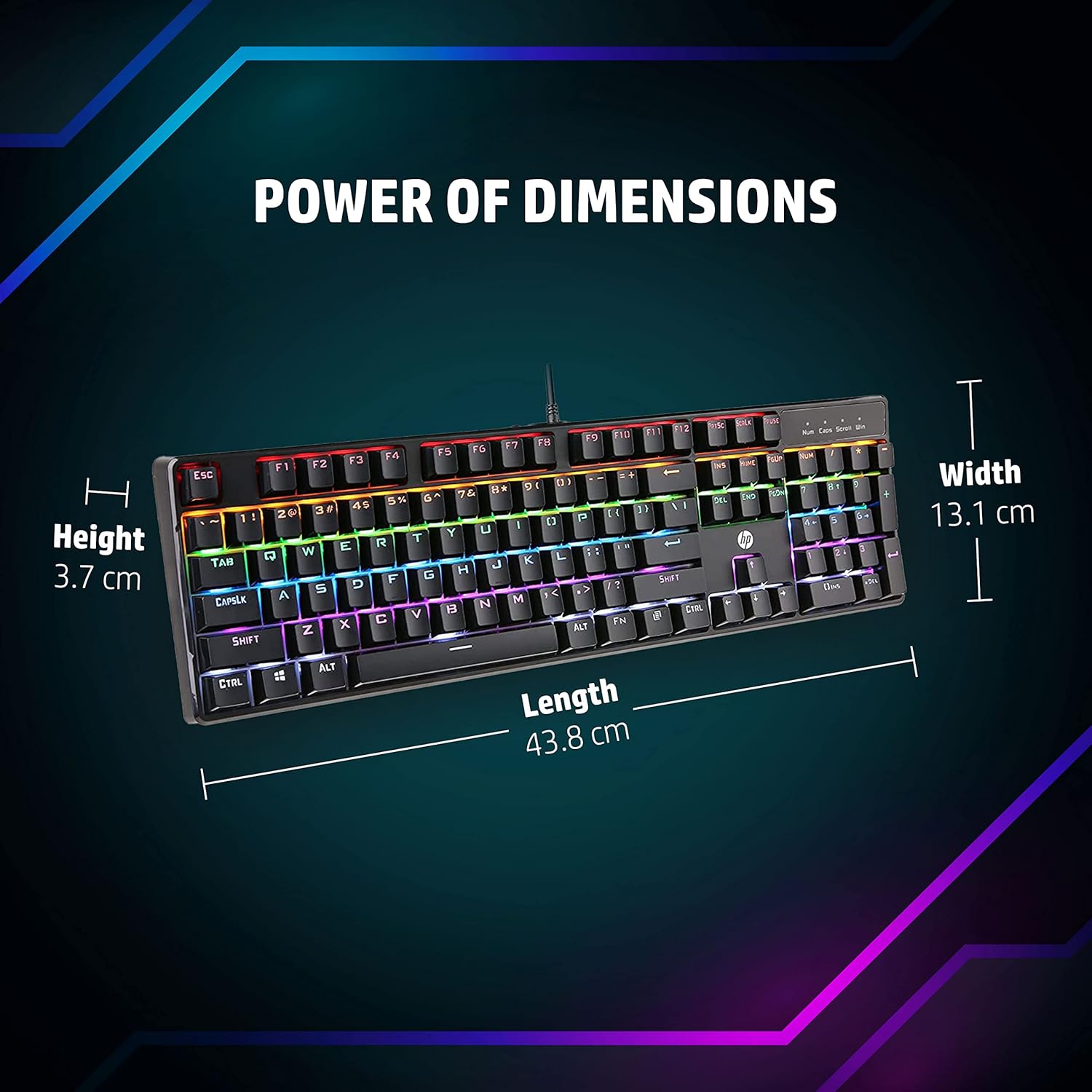 HP GK320 Wired Full Size RGB Backlight Mechanical Gaming Keyboard, 4 LED Indicators, Mechanical Switches, Double Injection Key Caps, and Windows Lock Key - 2