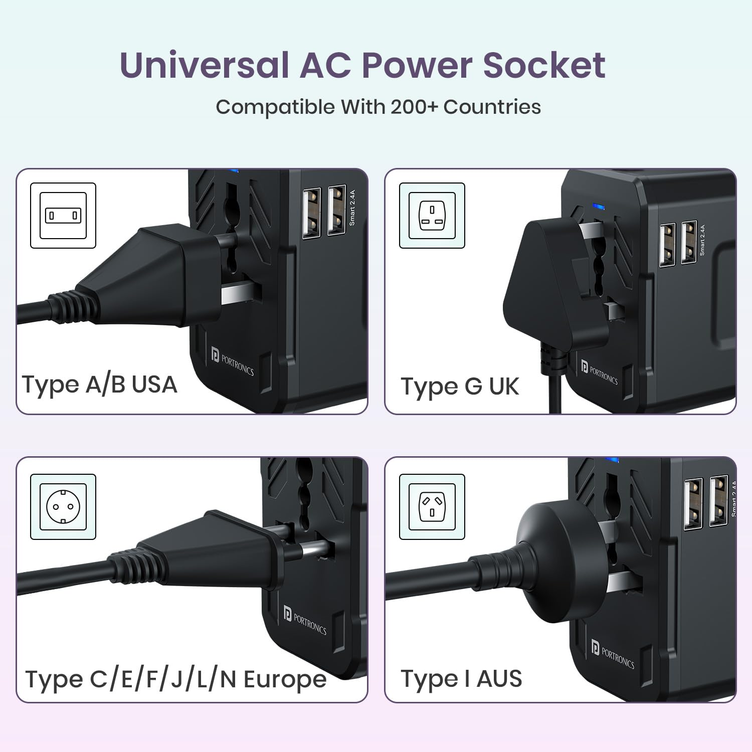 Portronics Juicemate 2 Universal Travel Adapter with 12W Dual USB-A Output Port, All in One - 2