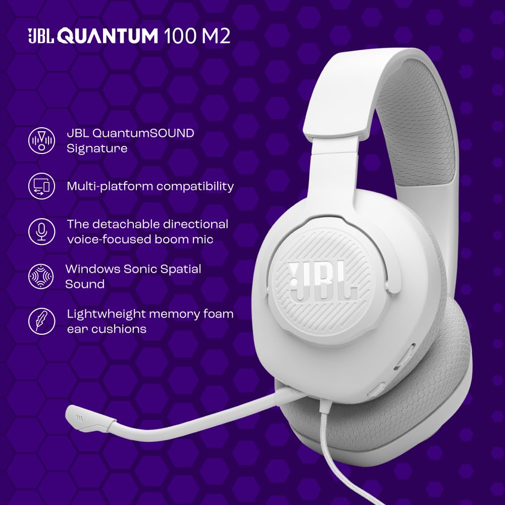 JBL Quantum 100M2 Wired Gaming Headphones, Supports Windows sonic spatial audio, 40mm Realistic Dynamic Drivers - 1
