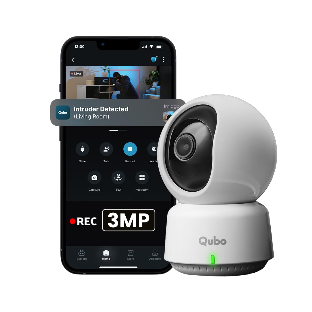 Qubo Smart 360° 3MP [2K] CCTV Camera | Wi-Fi Indoor Home Security Cam | AI Person Detection - 0