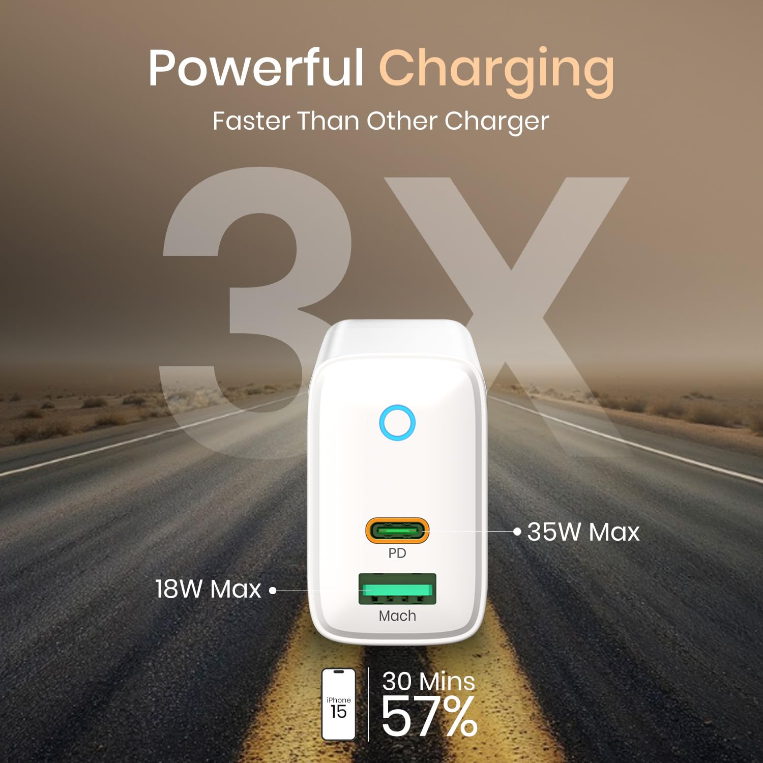 Portronics 35W Adapto 35B Dual Port Fast Charging Adaptor with Type C PD Port & USB-A Port - 1