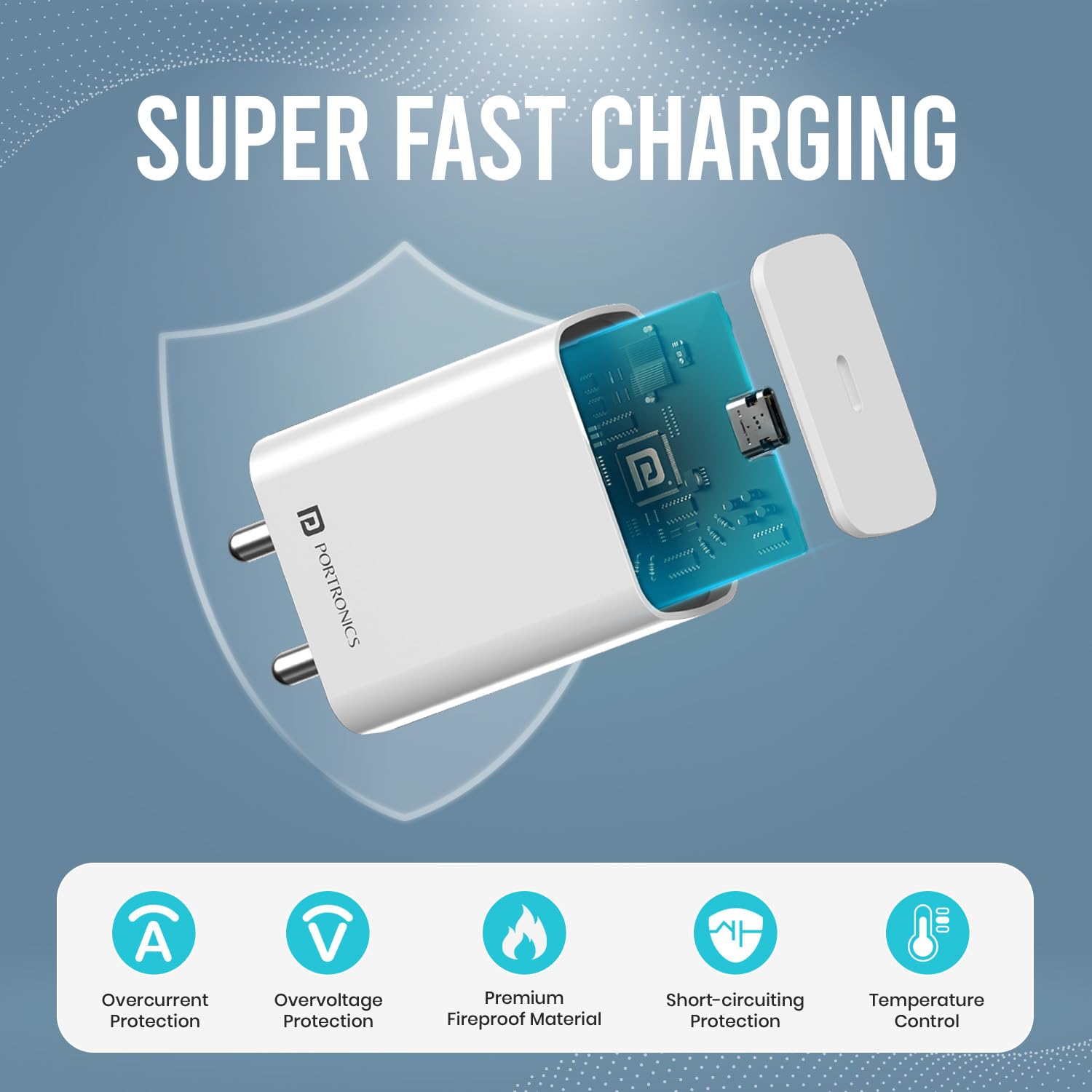 Portronics Adapto 25 Pro 25W Fast Charging Type C Adapter with Type C Charging Cable - 1