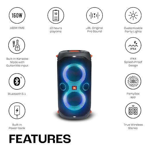 JBL Partybox 110, Wireless Bluetooth Party Speaker, 160W Monstrous Pro Sound, Dynamic Light Show - 2