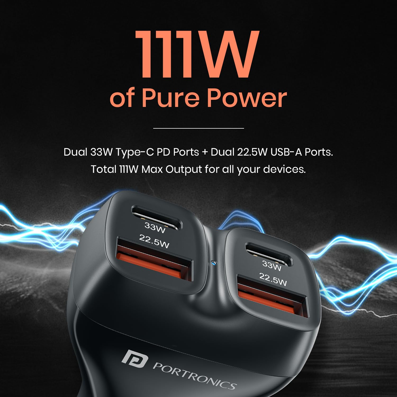 Portronics Car Power Quard 111W Car Charger, 4 Ports Fast Car Charger - 1