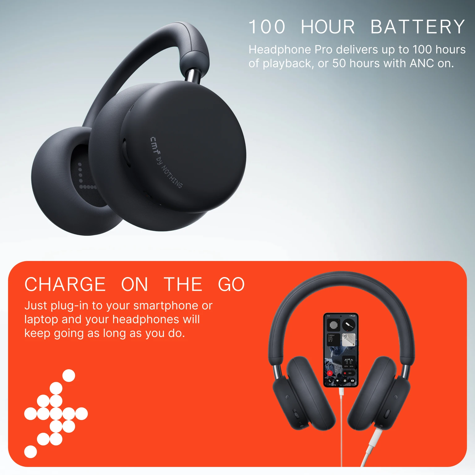 CMF by Nothing Headphone Pro | Hi-Res Audio with LDAC | 40dB Hybrid ANC | Up to 100H Playback - 3