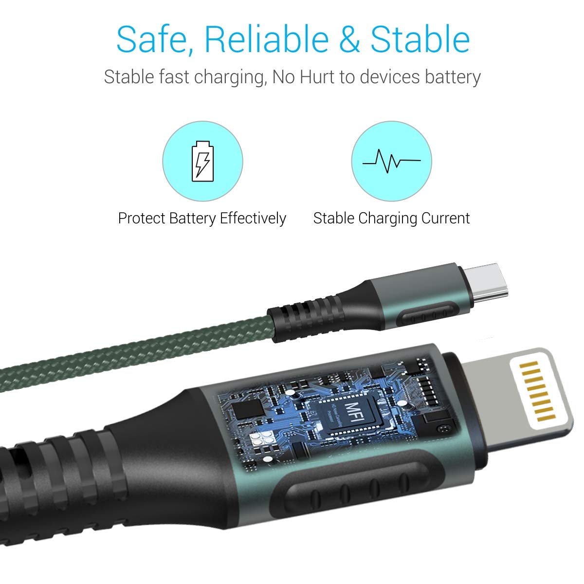 Portronics Konnect CL 20W POR-1067 Type-C to 8 Pin USB 1.2M Cable With Power Delivery & 3A Quick Charge Support, Nylon Braided For All Type-C and 8 Pi Total - 2