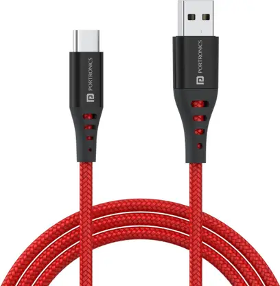 Portronics Konnect Dash 2 Type C Cable with 65W Super VOOC Flash Charge, 6.5A Output, Nylon Braided, Fast Data Sync, 1M Length - 1