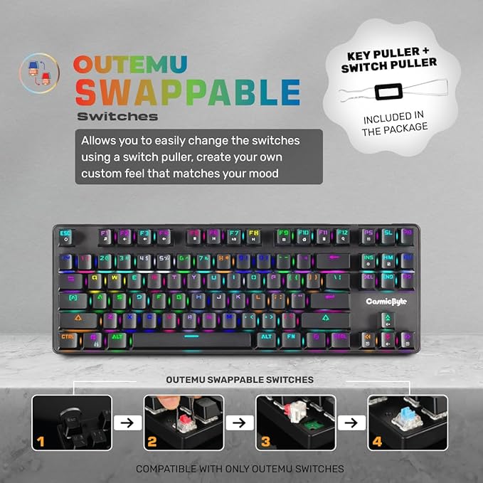 Cosmic Byte CB-GK-18 Firefly Per-Key RGB TKL Mechanical Keyboard with Swappable Outemu Red Switch, Macros, Software - 1