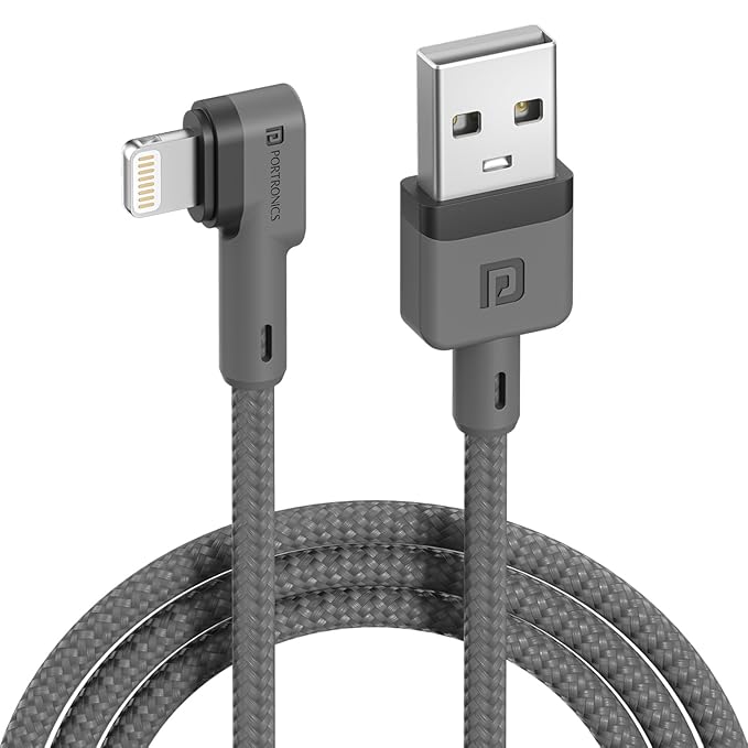 Portronics Konnect L 1.2M Fast Charging 3A 8 Pin USB Cable with Charge & Sync Function for iPhone, iPad (Grey) Total - 0