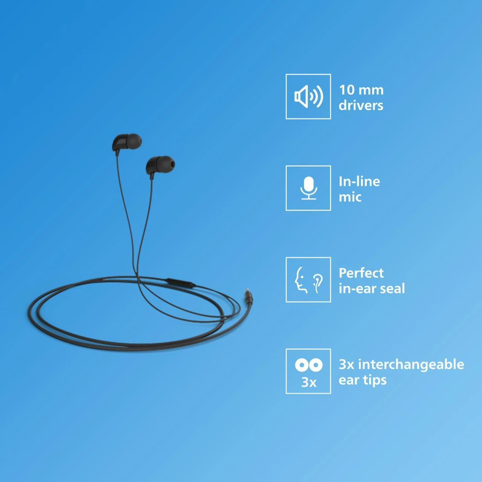Philips Audio TAE1126 Wired in Ear Earphones with mic, 10 mm Driver, Powerful bass - 1