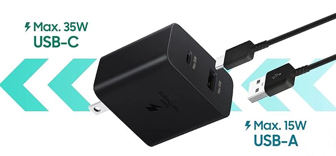 Samsung Original 35W Dual Port, Type-C & USB-A, Fast Charger (Cable not Included) - 1