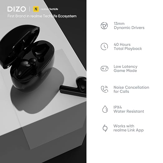 DIZO Buds P with Fast Charge, 40HPlaytime & 13mm Driver (by realme TechLife) Bluetooth Headset - 1
