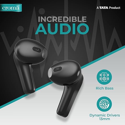 Croma True Wireless In Ear Earbuds with mic, BT V 5.0, supports voice assistant function, supports Type-C fast charging, Built in mic - 2