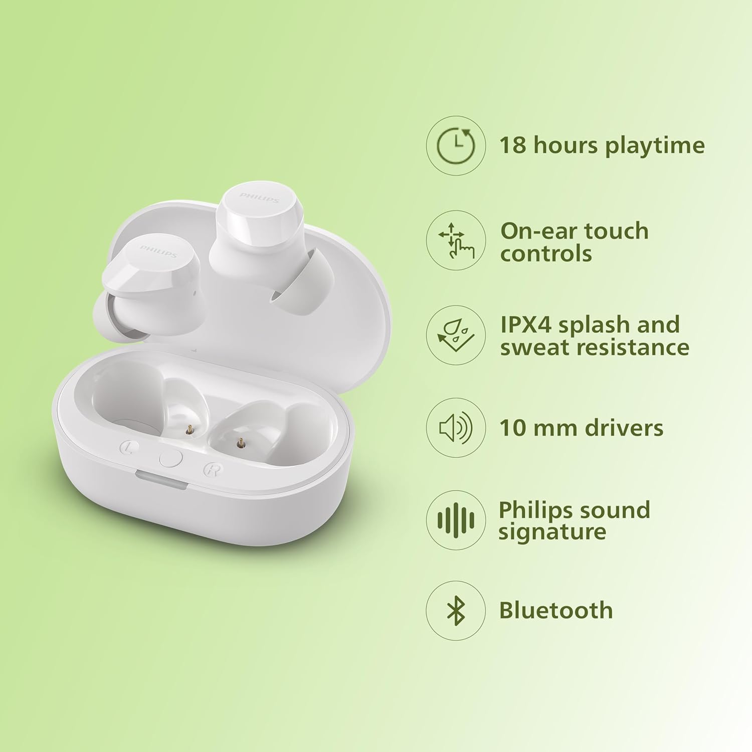 Philips TAT1209BK/00 True Wireless Earbuds, in-Ear Active Noise Cancelling Bluetooth v5.3 Earphones - 1