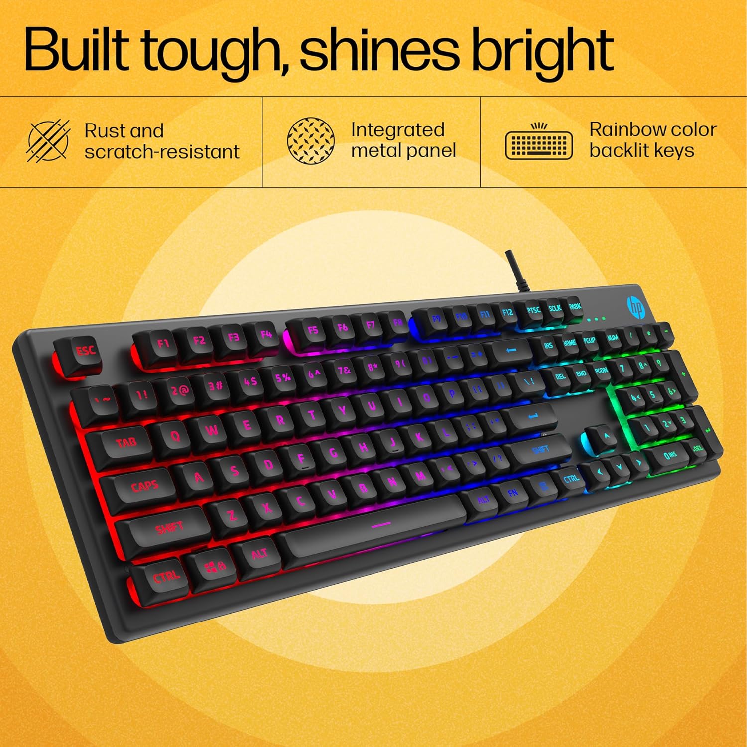 HP KM300F Wired USB Gaming Keyboard and Mouse Set, Membrane Backlit, 26 Keys Anti-Ghosting, 3 LED Indicators & 3D 6K USB Mouse with 6400DPI,Six-Speed Cyclic Resolution Switching, Black - 2