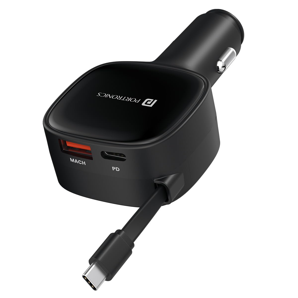 Portronics Car Power Retracto 84W 3 in 1 Car Charger, 80 cm Retractable Cable - 0