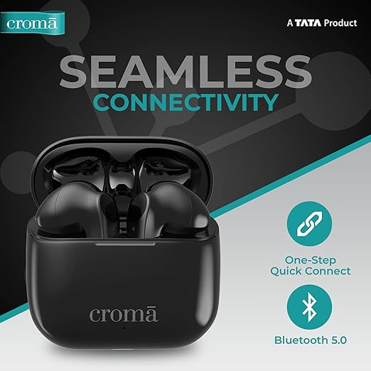 Croma True Wireless In Ear Earbuds with mic, BT V 5.0, supports voice assistant function, supports Type-C fast charging, Built in mic - 0